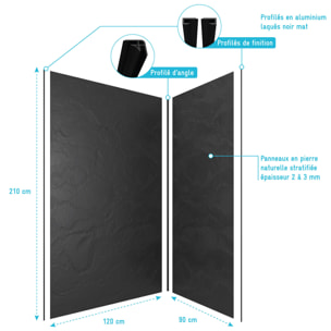 Pack de 2 Panneaux Muraux Pierre Ardoise 90+120x210 cm avec Profilés NOIR MAT - STONE'IT