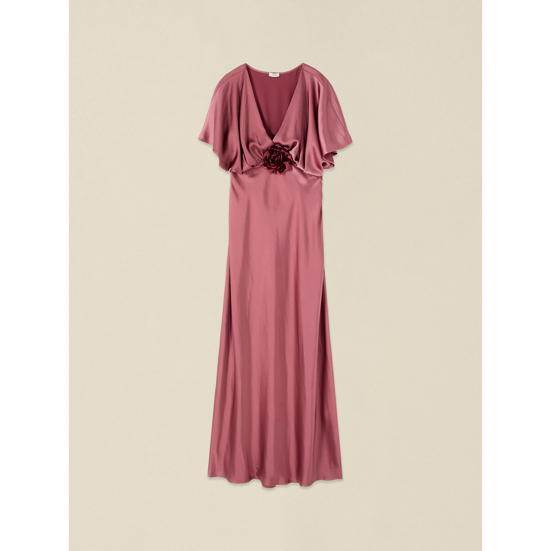 Oltre - Vestito lungo in raso con applicazione floreale - Rosa