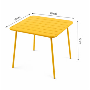 Ensemble table de jardin carrée 70cm et 4 chaises jaune EVORA