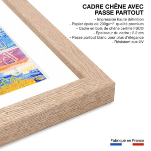 Affiche parapluie rouge Affiche + cadre en bois - Chêne