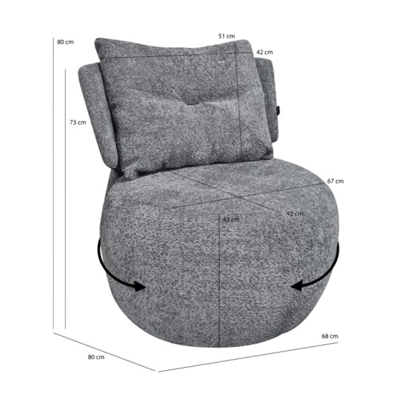Fauteuil pivotant 360° en tissu bouclette - ORIGANO