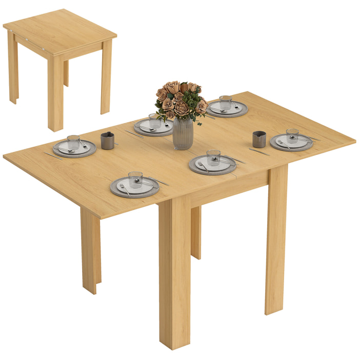 Mesa de Comedor Extensible, 70-140x80 cm, Mesa de Cocina Extensible, para 4-6 Personas, con Tirador de PU y Almohadillas de Fieltro, para Espacios Pequeños, Salón, Madera Natural