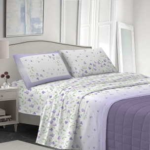 Completo letto pea flower lilla 100% cotone
