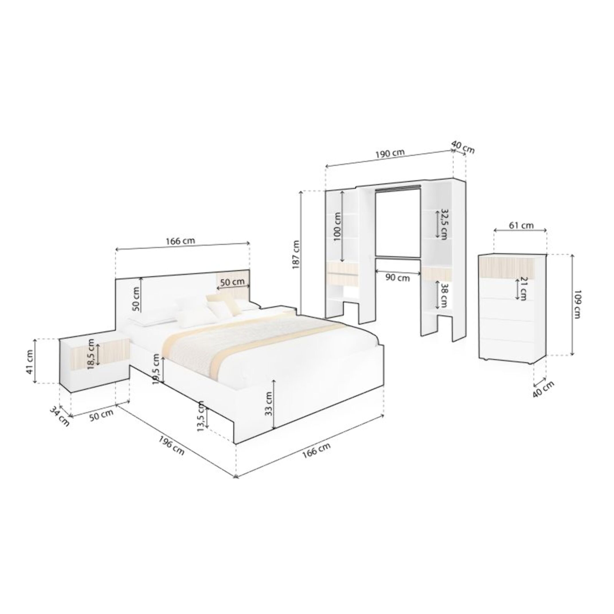 Dormitorio Nitza 5C Max Blanco Artik (Blanco Mate) - Natur