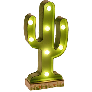 Cactus Con Luci. Altezza 24 Cm - Pezzi 1 - 12X24X4cm - Colore: Verde - Bianchi Dino - Decori Casa E Complementi