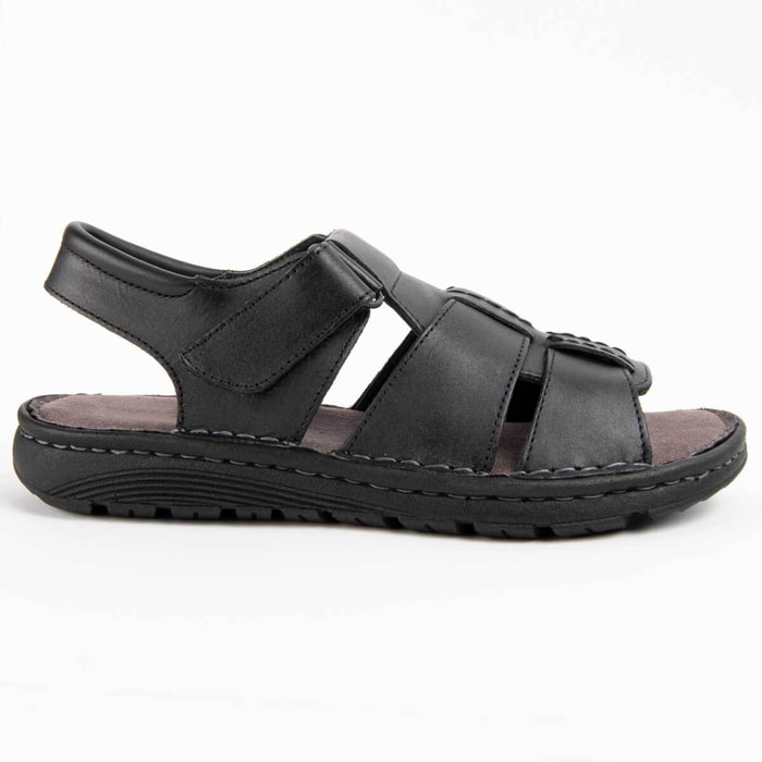 Sandalia De Piel - Negro