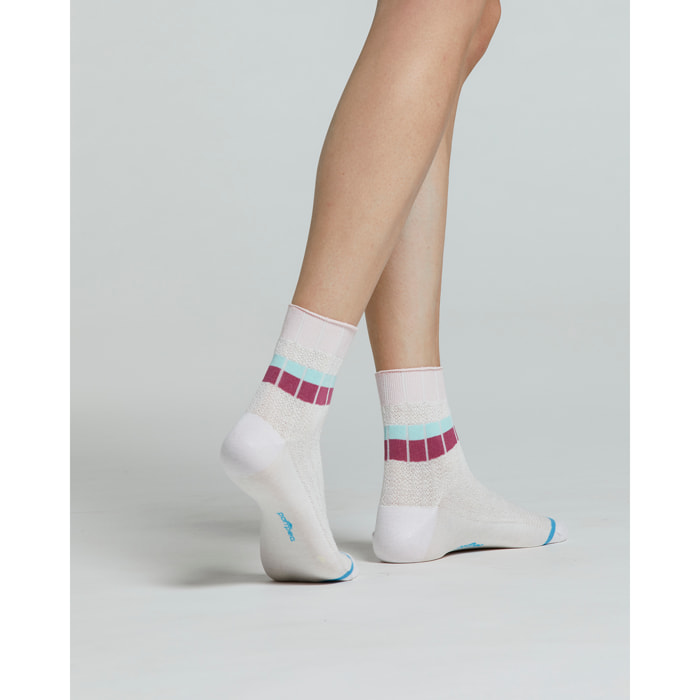 CALZINO COTONE BEGONIA CON RIGHE ORIZZONTALI A CONTRASTO