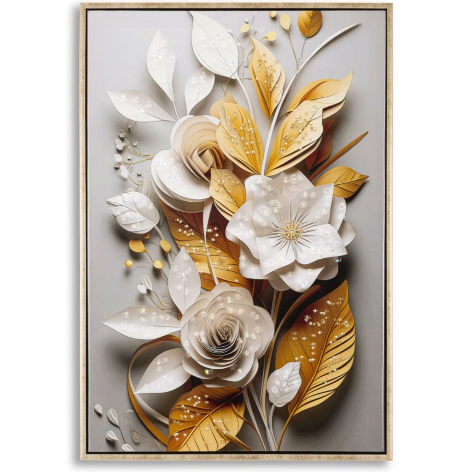 DIPINTO SU TELA LACCATO FLORA C/CORNICE CM 42X3,5X62