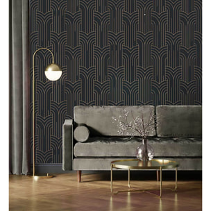 Papier peint géométrique Art Déco noir et or