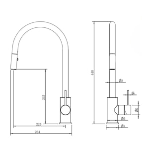 Aurum mitigeur évier à levier sur pied 44 cm avec douchette extractible 2 jets, or rose brossé (SATBAUR286BRG)