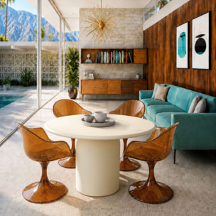 Ensemble table ronde 120cm et 4 fauteuils en résine acrylique ambre GLAM