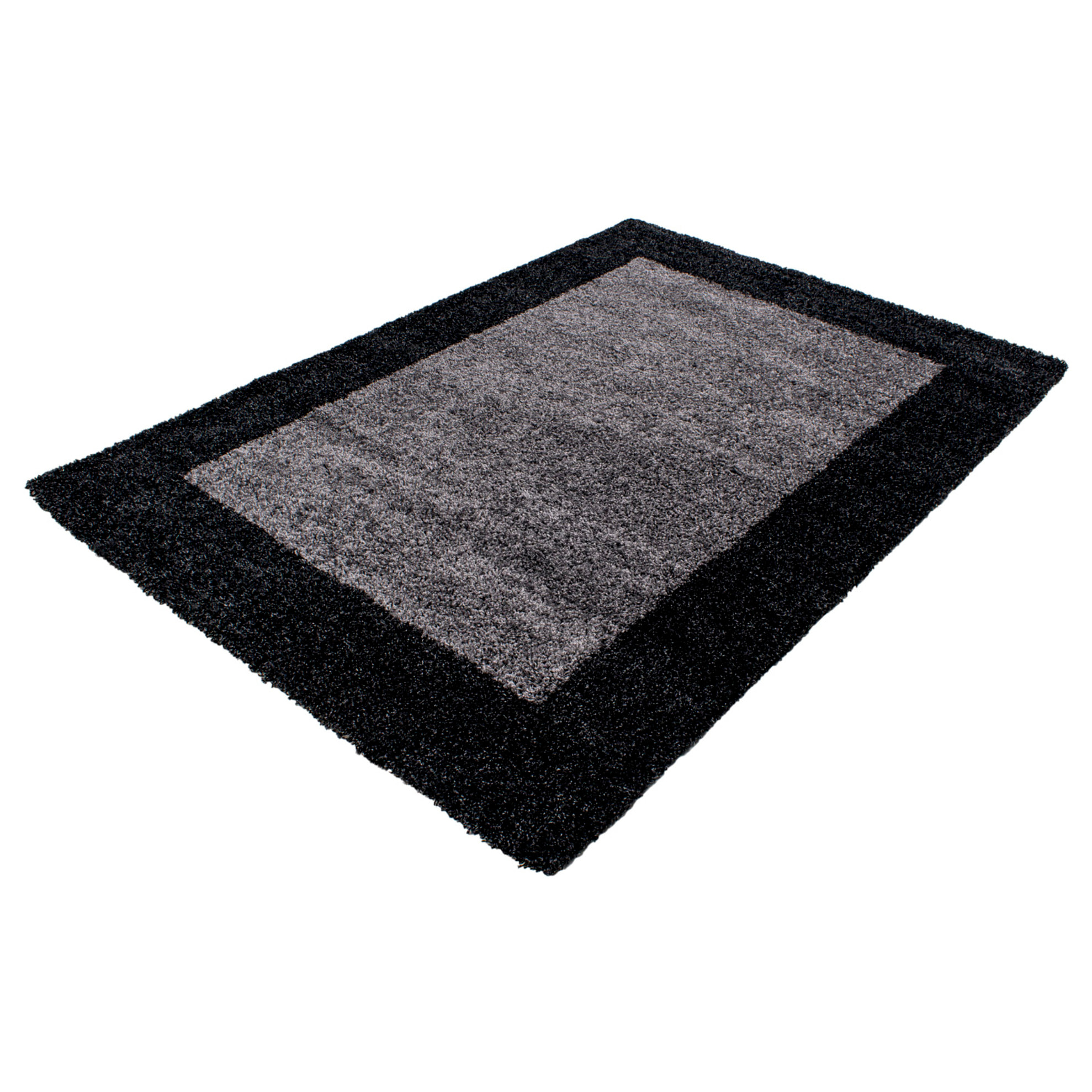 OTTA - Tapis shaggy à poils longs motif cadre Anthracite