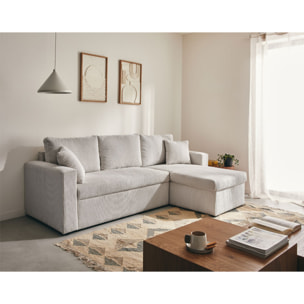 Cyrus - canapé d'angle réversible 4 places - convertible avec coffre - en velours côtelé - Gris clair