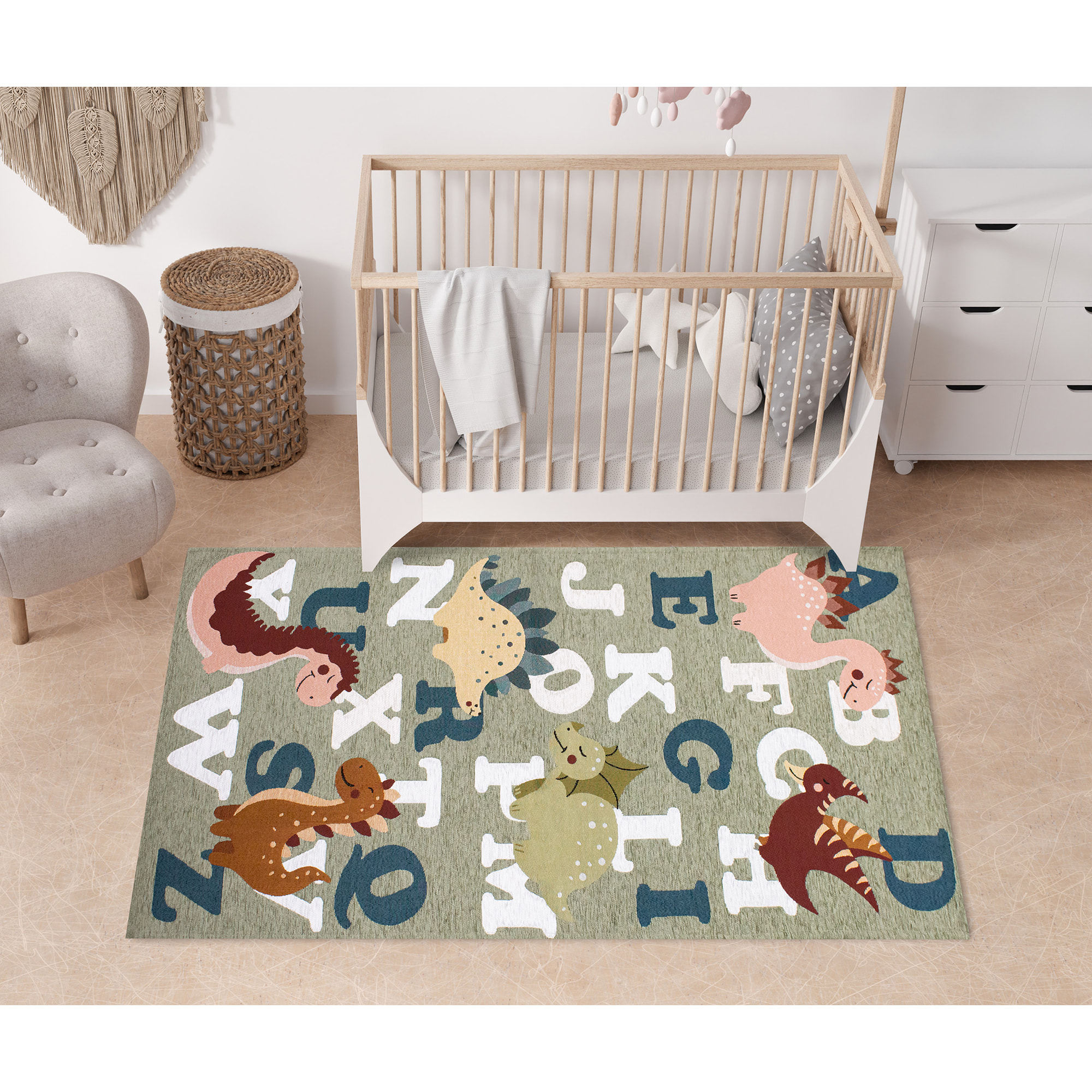 TAPPETO CAMERETTA DINOSAURI GRIGIO 80X150 CM CON ANTISCIVOLO