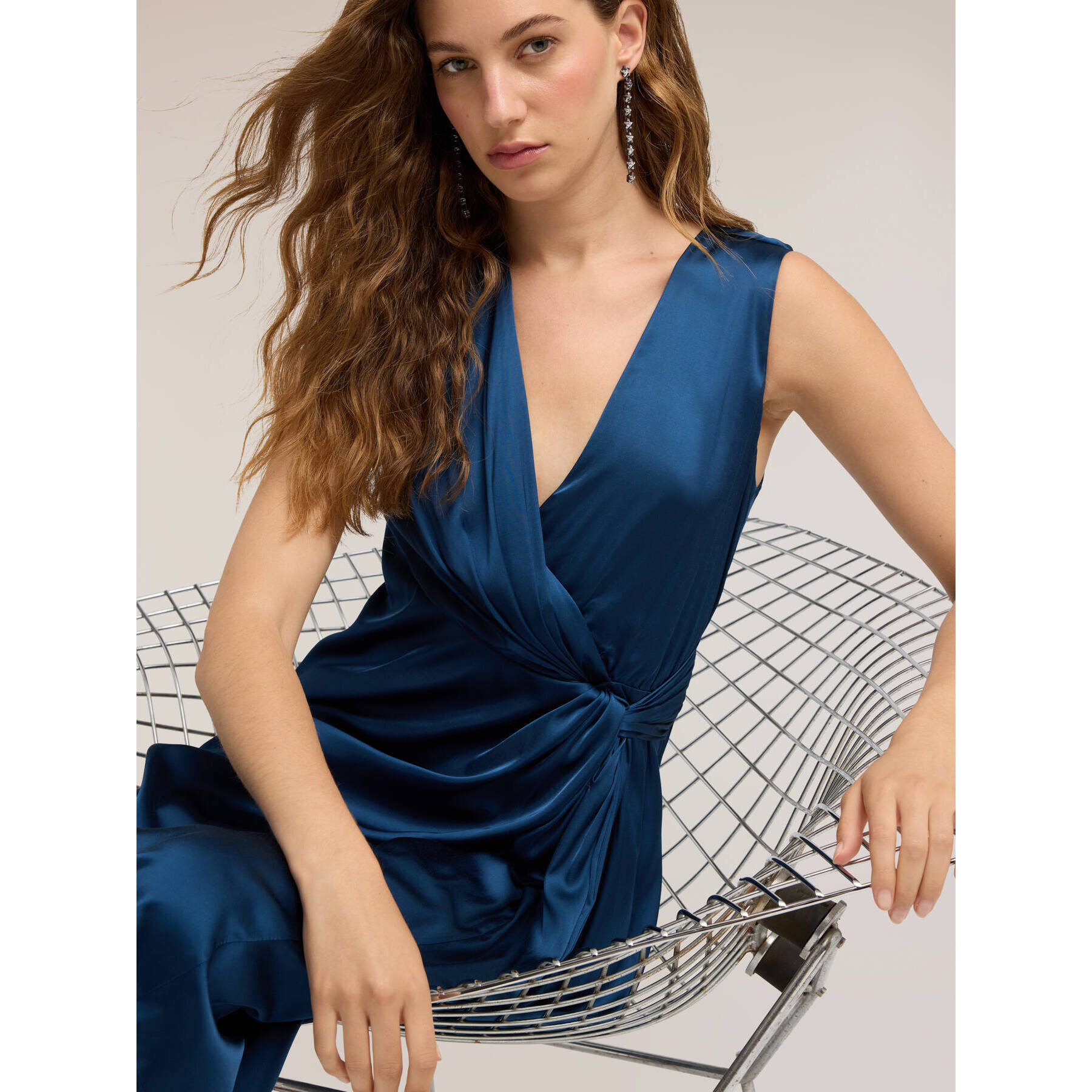 Motivi - Vestito in raso con drappeggio - Blu
