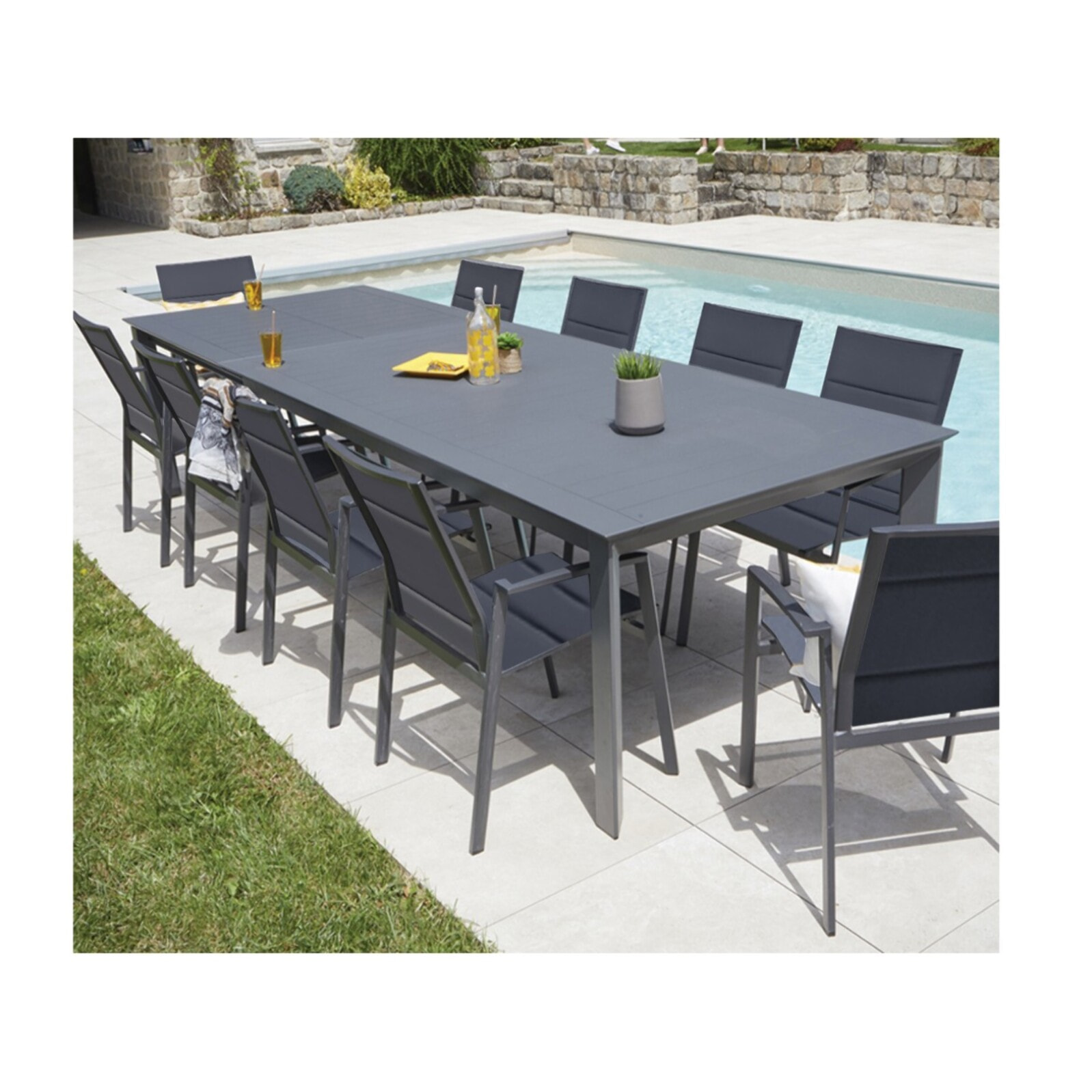 SEYCHELLES L MINEA REMBOURRE - Ensemble table et chaises de jardin  - Gris Anthracite