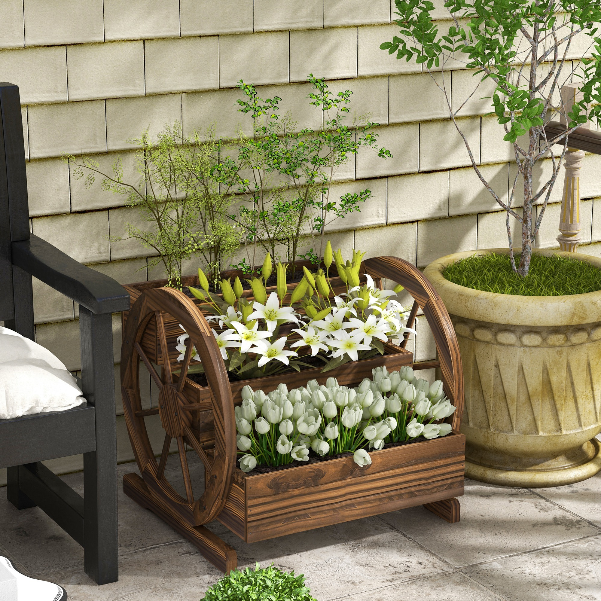 Jardinière sur pied carré potager 3 étages style rustique chic foncé