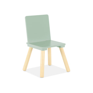 Table carrée enfant avec 2 chaises. pieds en pin. vert