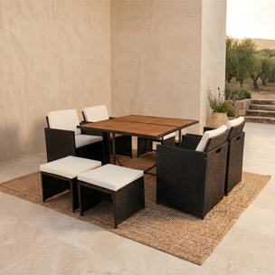 Salon de jardin 8 pl en acacia et résine noir + housse CASCO