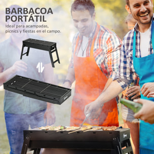 Barbacoa de Carbón Plegable Barbacoa Portátil con Parrillas de Acero Inoxidable BBQ de Carbón para Exterior 74x20x38 cm Negro