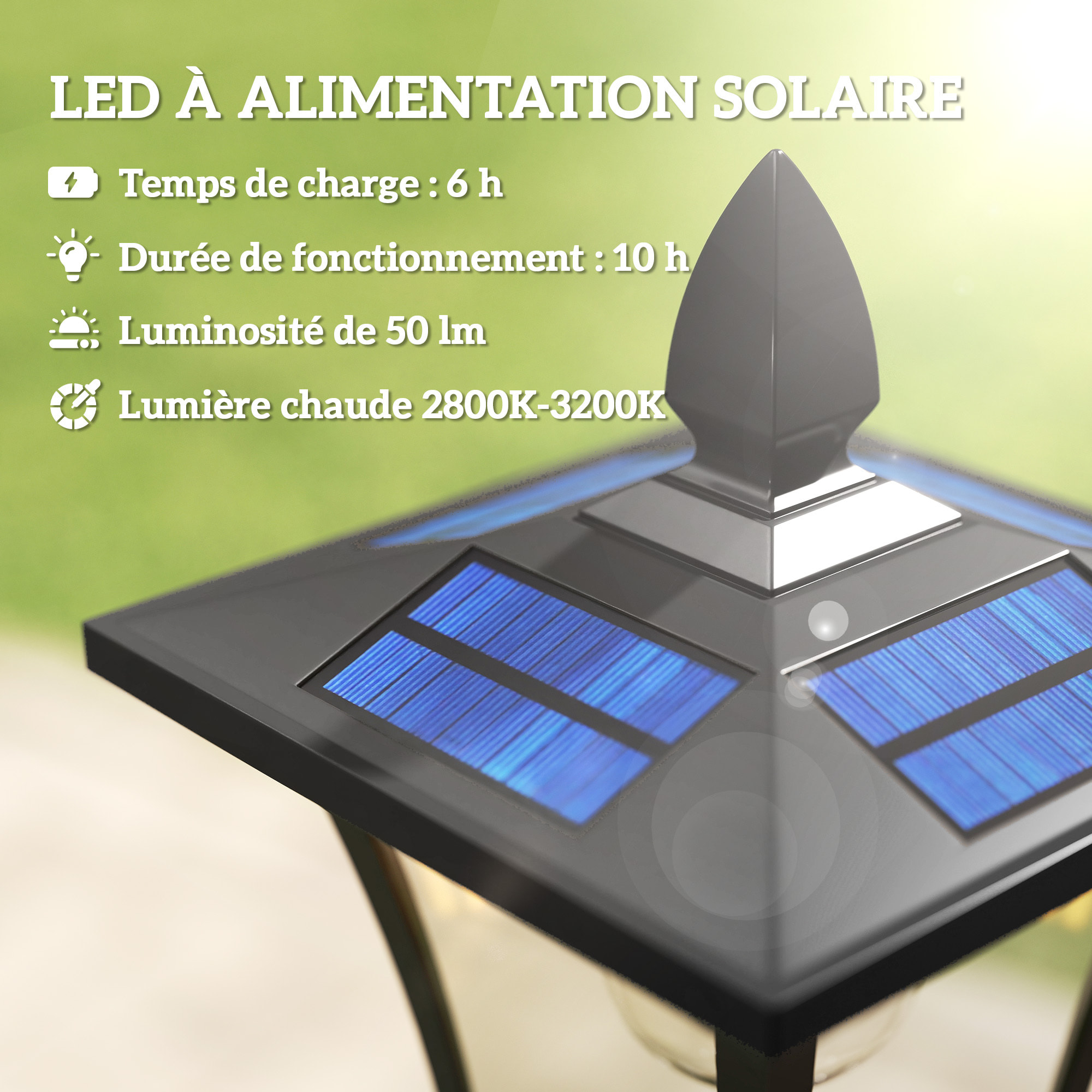 Lampadaire solaire LED jardinière 2 en 1 H.160 cm noir