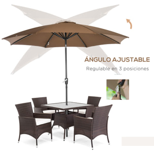 Sombrilla de Jardín Ø300x240 cm Parasol de Terraza con Manivela Techo Inclinable y 8 Varillas de Metal para Patio Balcón Exterior Marrón