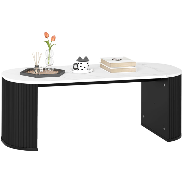 Table basse design ovale effet marbre blanc dim. 110 x 50 x 40 cm noir