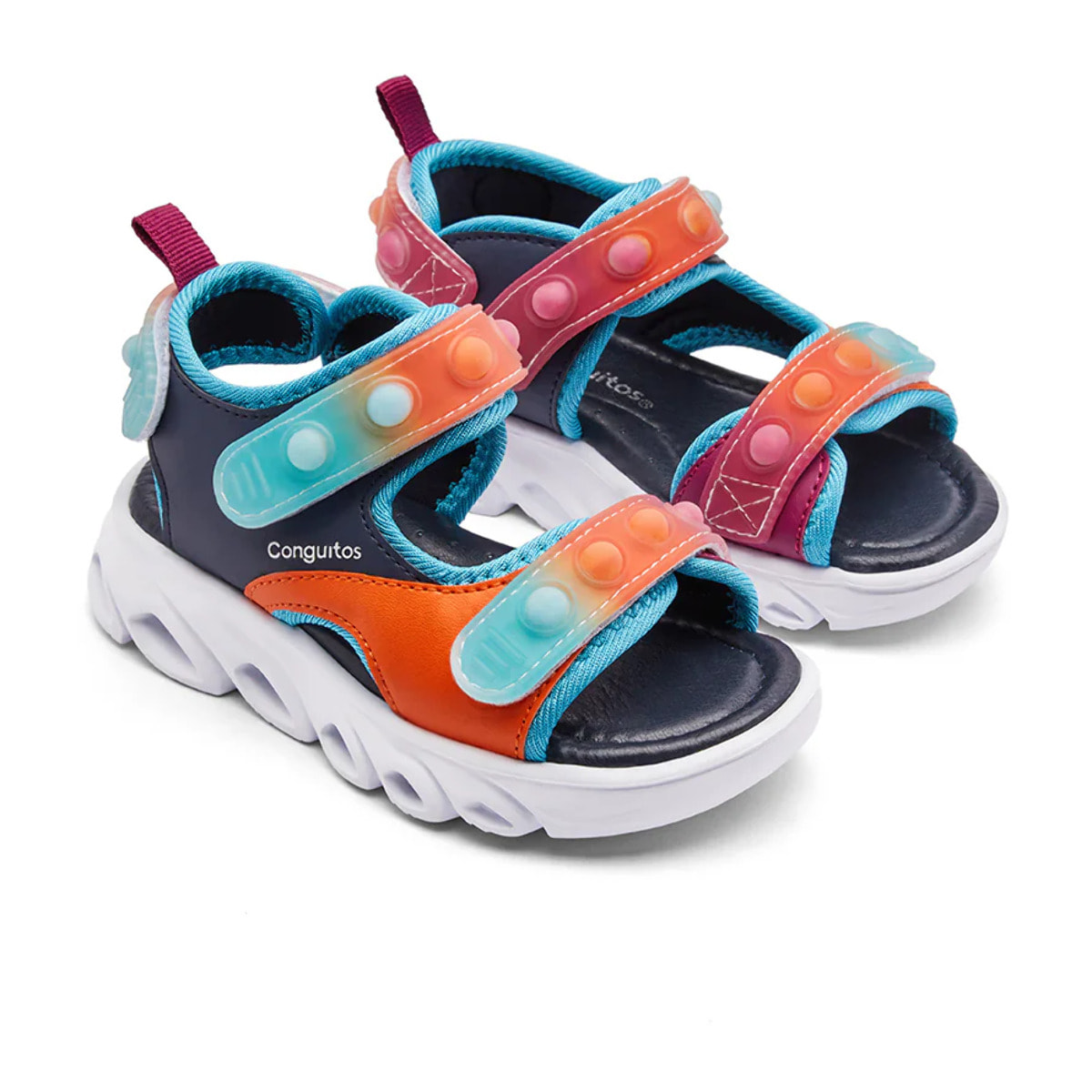 Sandalias Abiertas de Niña con Luces Azul Marino / Naranja