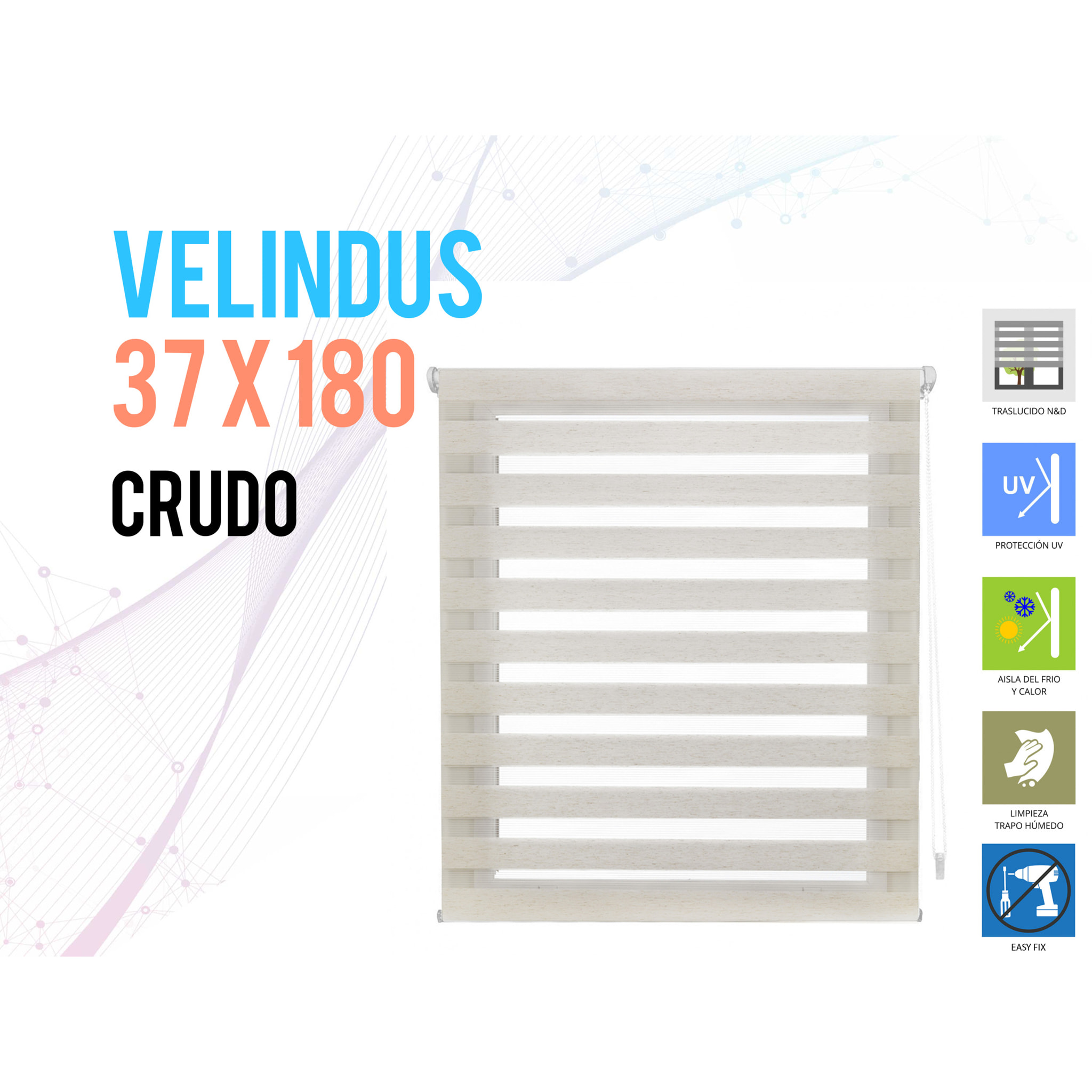 Store enrouleur Easyfix Polyester Translucide Crème 42 x 180