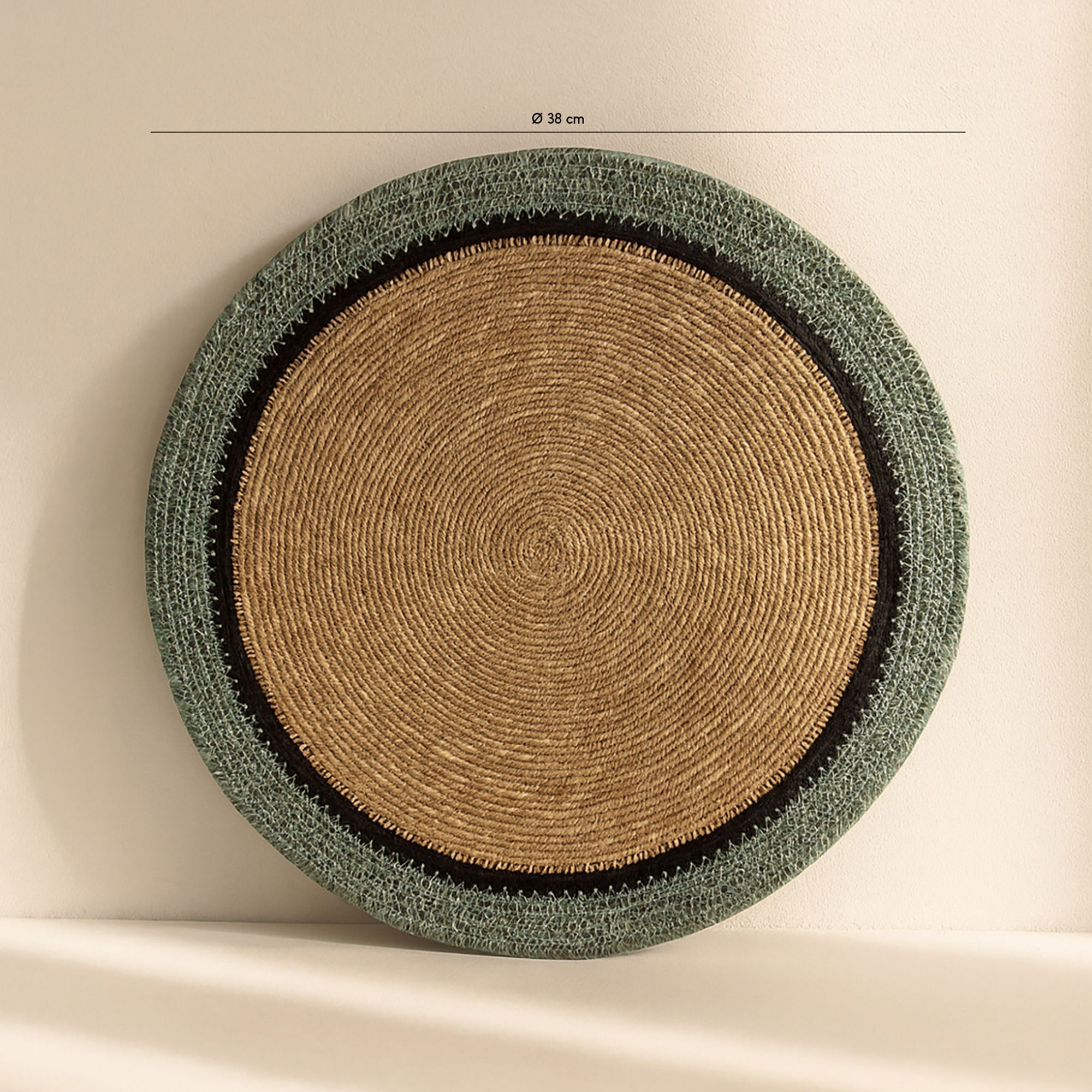 Lot de 6 sets de table en jonc de mer naturel et vert d38cm IRIS