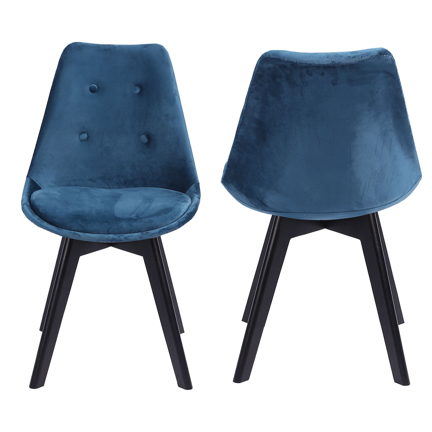 Lot de 4 chaises en velours NORA bleues avec coussin