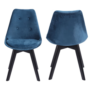 Lot de 4 chaises en velours NORA bleues avec coussin