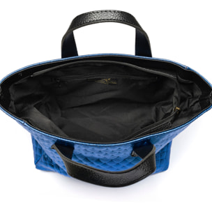 Cassandra borsa tote donna. Pelle autentica Camoscio con incisione intrecciata e laccato lucido.