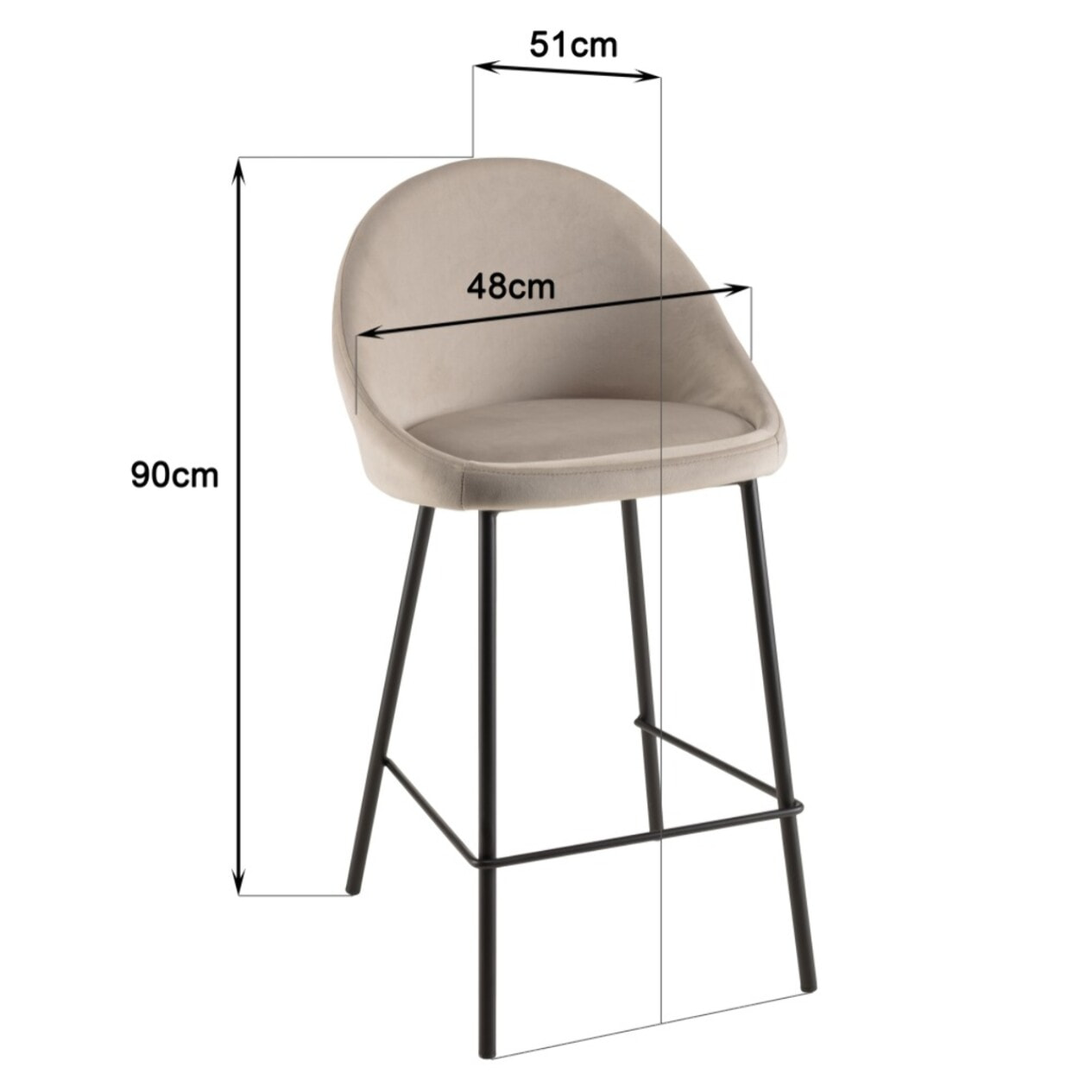 TOM - Lot de 2 tabourets d'ilot velours chamois hauteur d'assise 65cm