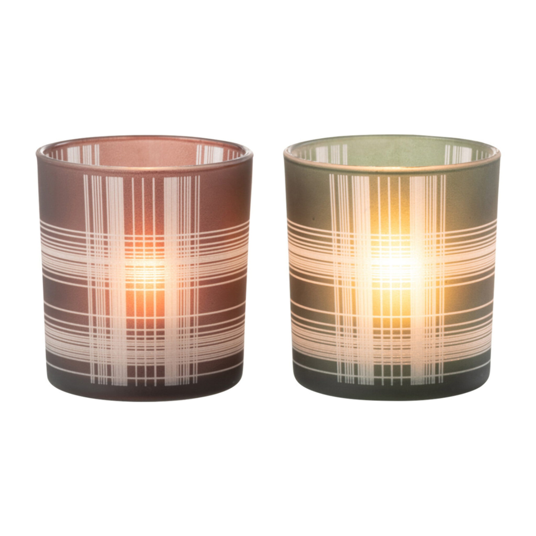 J-Line photophore Quadrillé - verre - brun/vert - small - 2 pcs