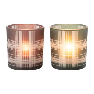J-Line photophore Quadrillé - verre - brun/vert - small - 2 pcs