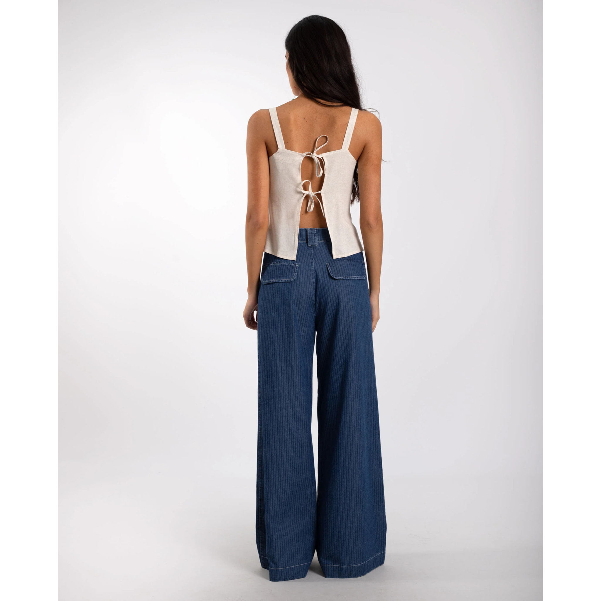 Jeans de mujer de campana con rayas diplomáticas