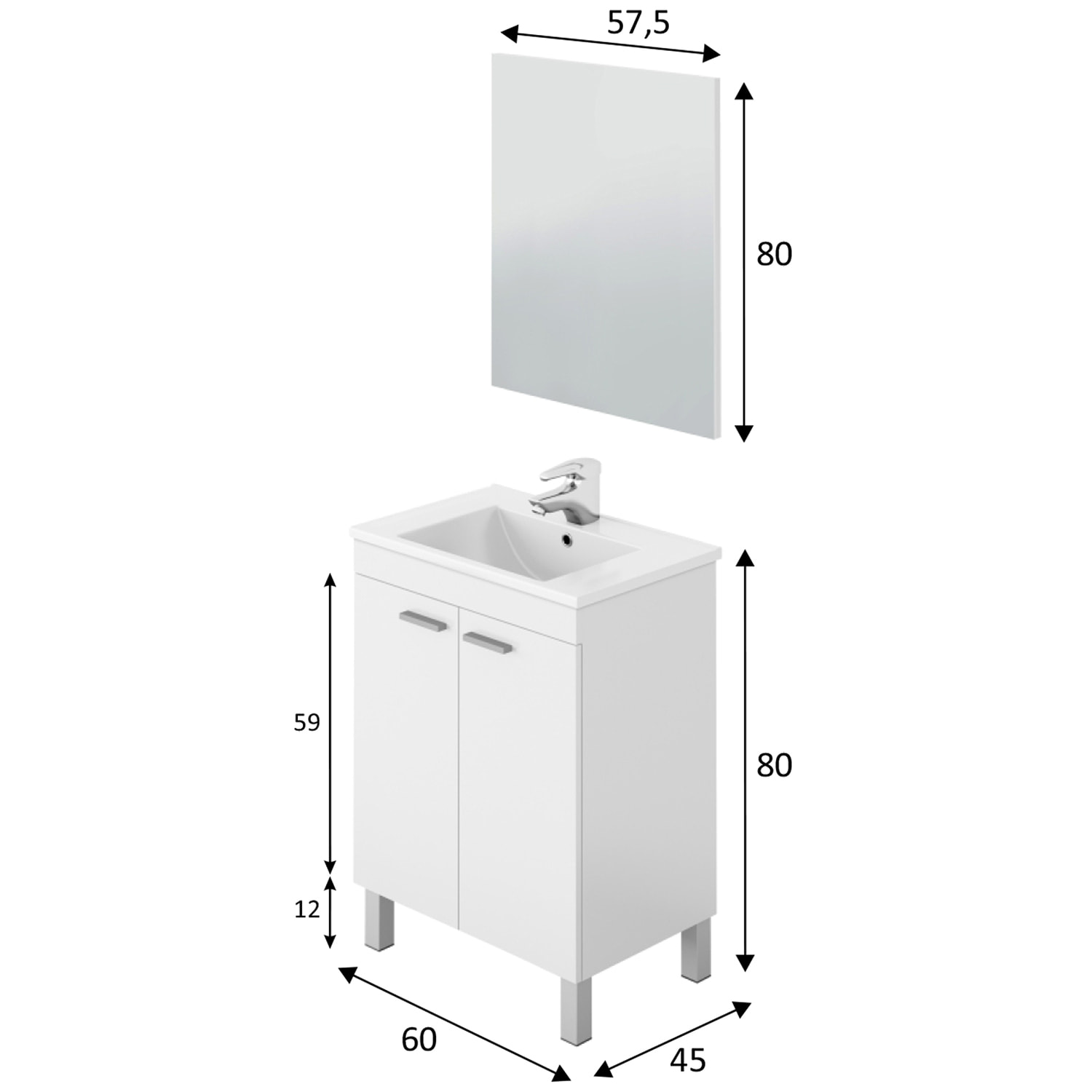 Mueble baño lupe 2p 60cm color blanco brillo con espejo, sin lavabo