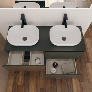 Conjunto de Baño Kaji | Mueble de Baño Suspendido | 120 cm Negro| Cuatro Cajones | Lavabo Ovalado sobre Encimera | No incluye Espejo | Alday
