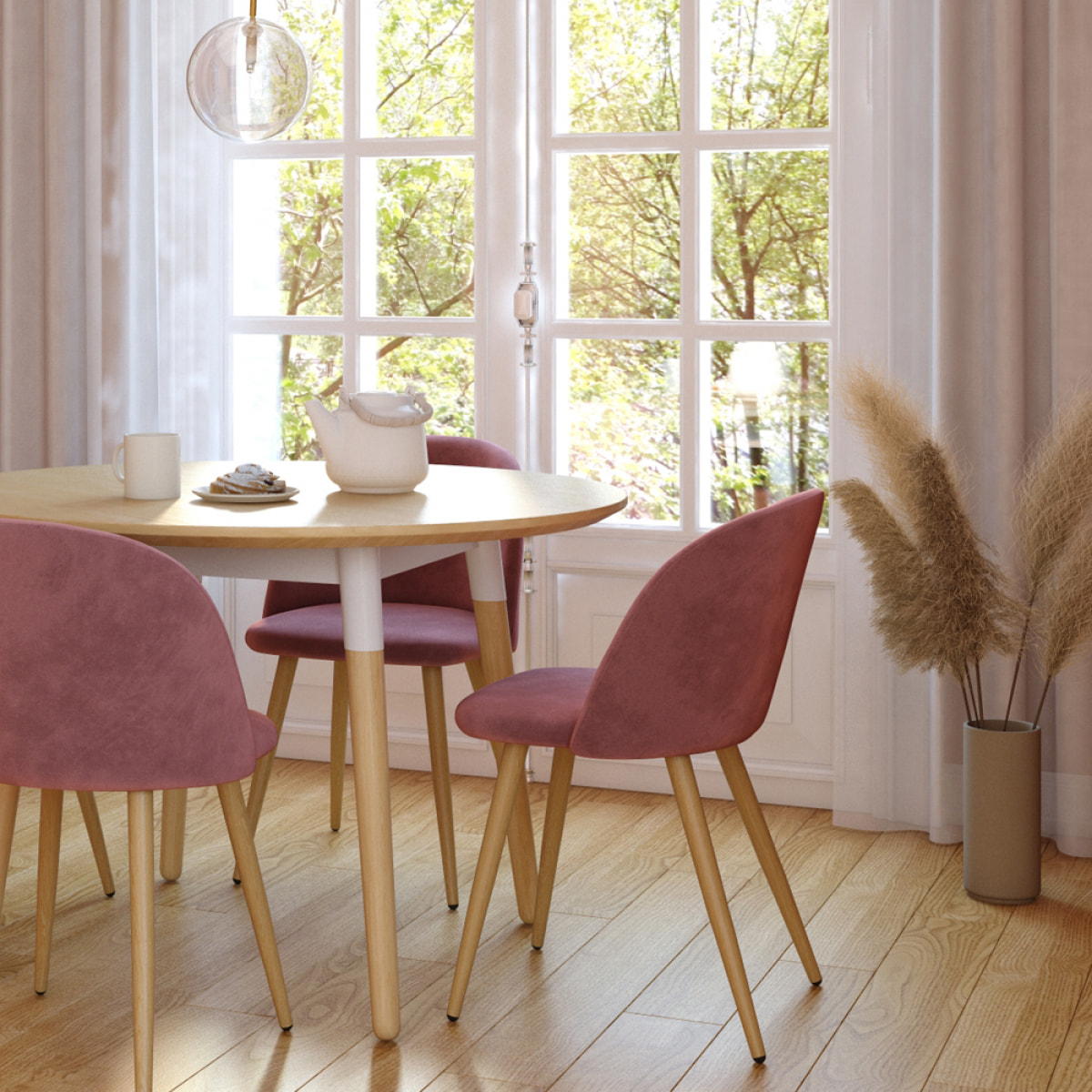 Lot de 2 chaises en velours rose et pieds en métal - Cozy