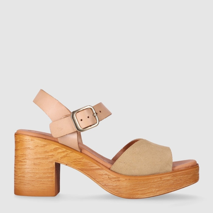 Sandalias de Serraje - Arena - Tacón: 6 cm
