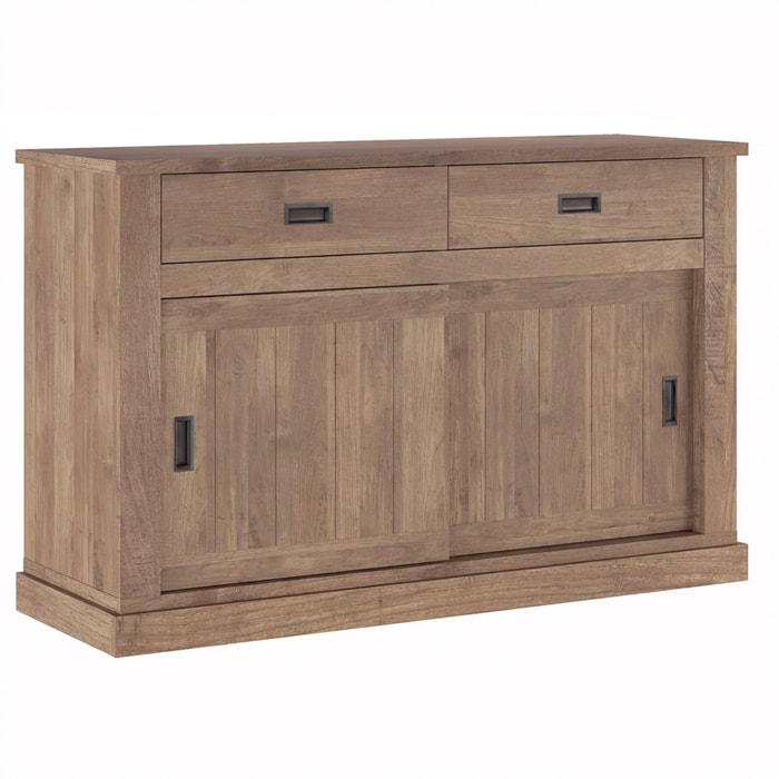 Madia Credenza Mobile Soggiorno Con 2 Cassetti E 2 Ante Scorrevoli 4 Ripiani Interni Design Minimal Shabby Chic 150 x 50 x 95.5 Cm Colore Noce