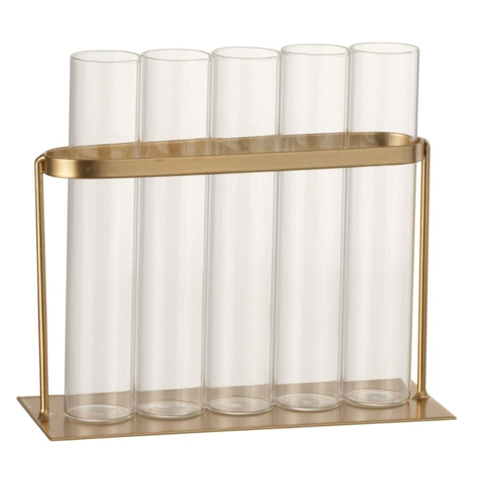 J-Line soliflore 5 Tubes - métal/verre - or - 15 cm de hauteur