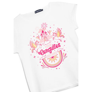 Camiseta de Niña con Diseño de Unicornio en Blanco