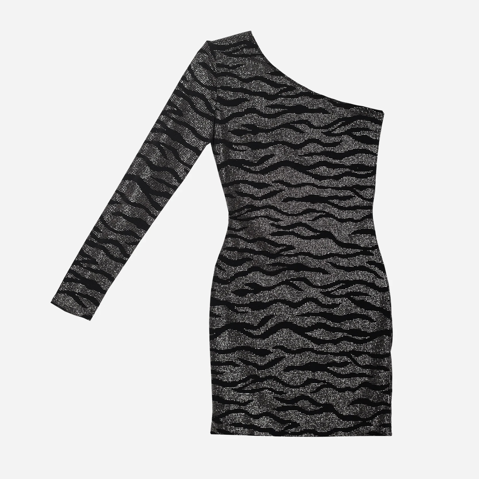 Vestido de fiesta corto asimétrico con brillo.