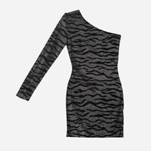 Vestido de fiesta corto asimétrico con brillo.