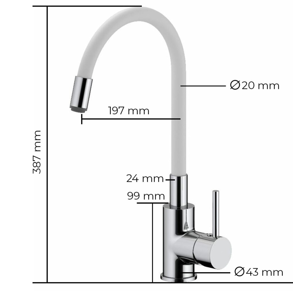 Mitigeur cuisine à mémoire de forme, courbe en silicone blanc (SIKOBSLPRO290b)