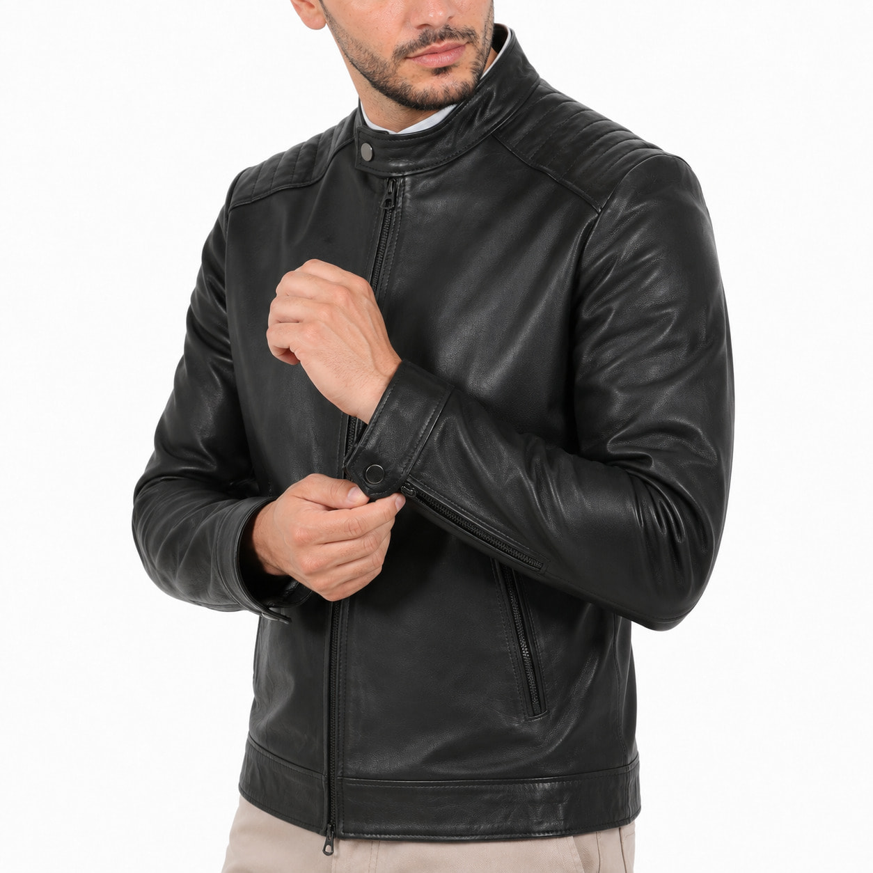 Giubbino in vera pelle di vitello Nero