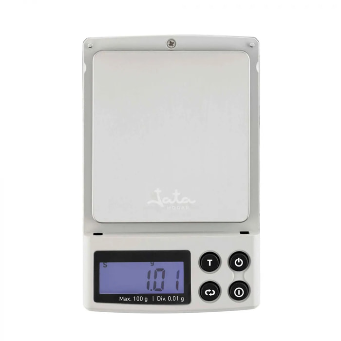 Báscula de alta precisión JATA HBAL1774 hasta 100 gramos. Superficie acero inoxidable. Visor LCD