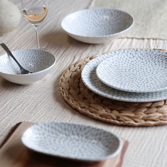 Lot de 6 assiettes plates à motif en porcelaine 27cm JASMIN